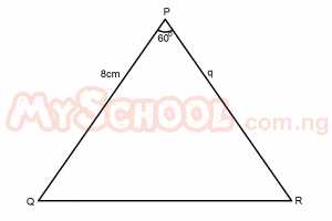 If the area of ΔPQR above is 12√3 cm2, find the value of q?