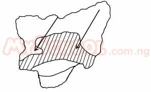 The total annual rainfall received within the shaded area ranges from