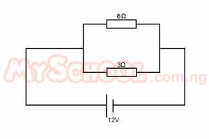 In the diagram above, the ratio of he electric power dissipated in the 6Ω and the 3Ω resistor respectively is <br>