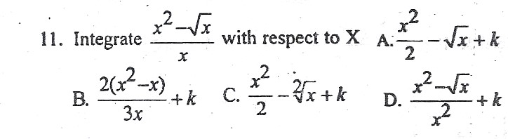 Integrate x2-√x/ x with respect to X