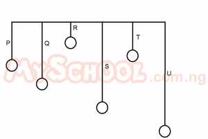 In the diagram above, which of the simple pendula will resonate with P when set into oscillation?